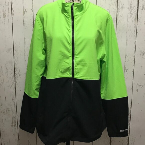 Saucony Women's Bluster Jacket ViZipro slime Bright green and black size XL - Picture 1 of 11
